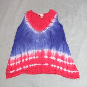 Cute Options Top Womens Free Size Blue Red Floral Embroidered Boho Tunic Holiday